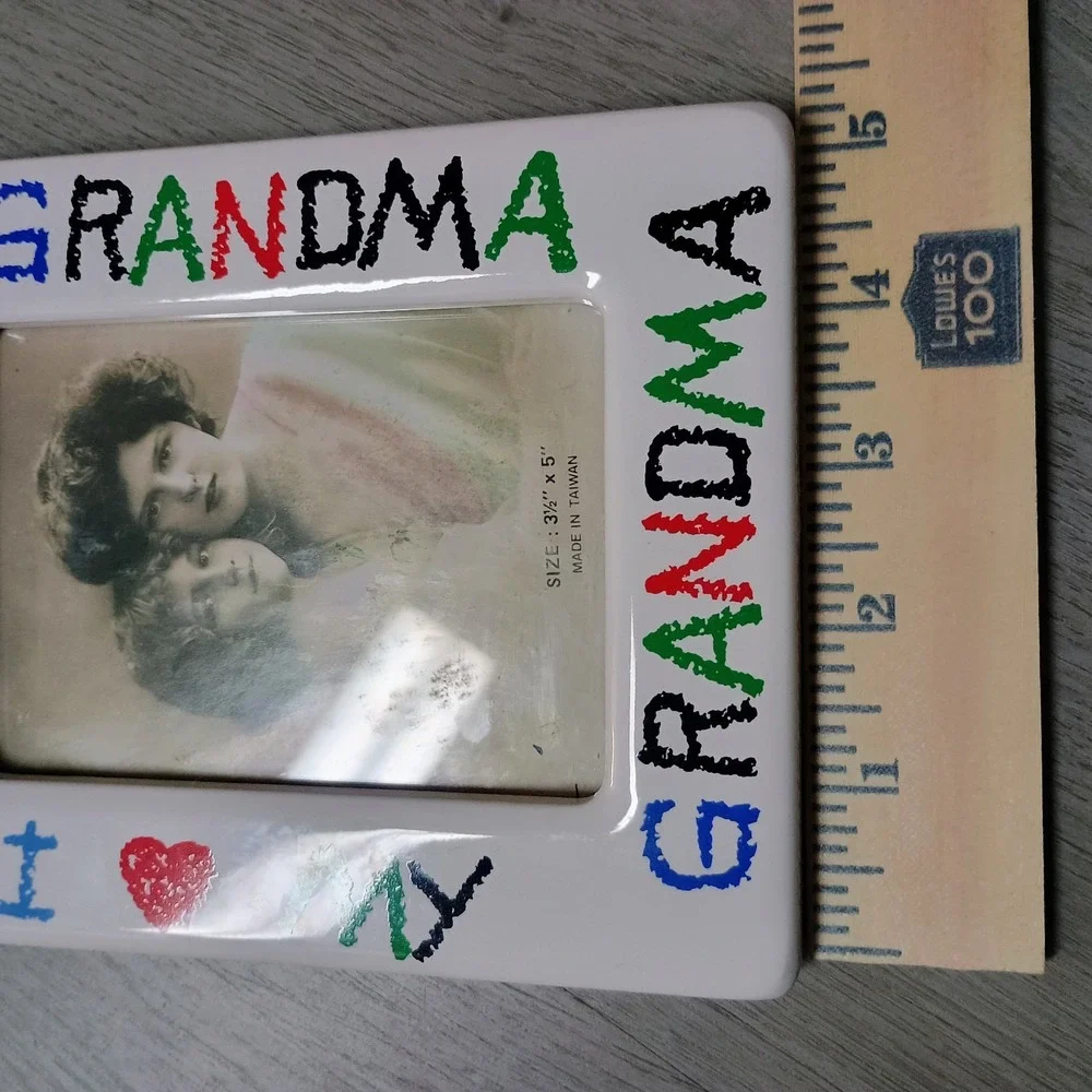 I Love Grandma Vtg Ceramic Frame Kid Child Artwork Crayon 3.5 X 5